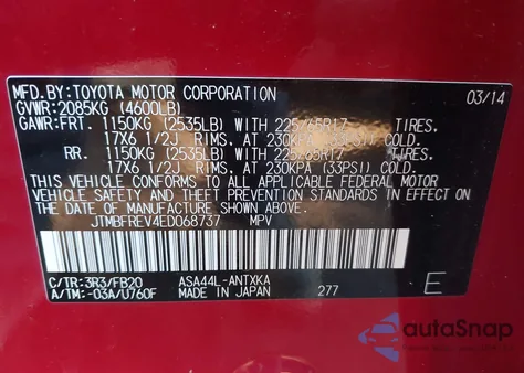 2014 Toyota Rav4 Le from USA, damaged, VIN JTMBFREV4ED068737